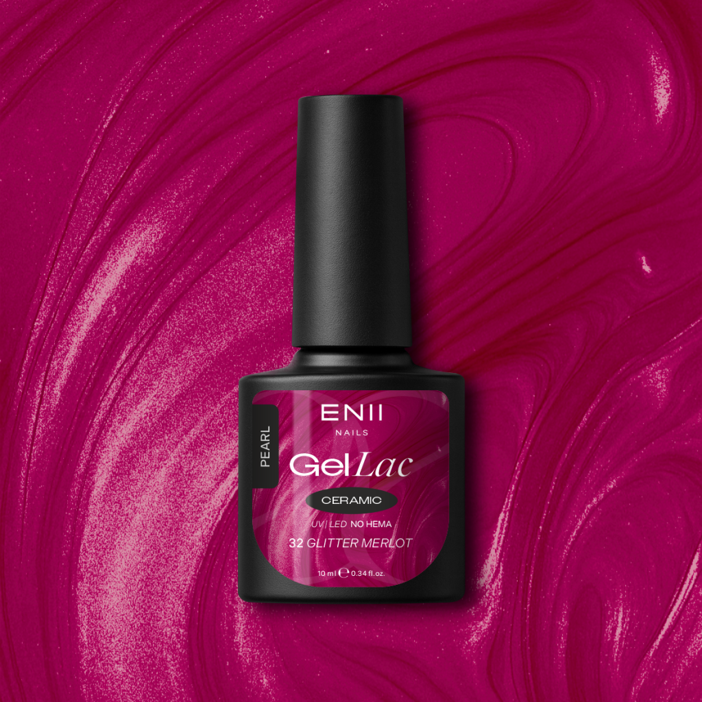 Gel lak Ceramic 32 Glitter Merlot - gelový lak bez HEMA, 10 ml